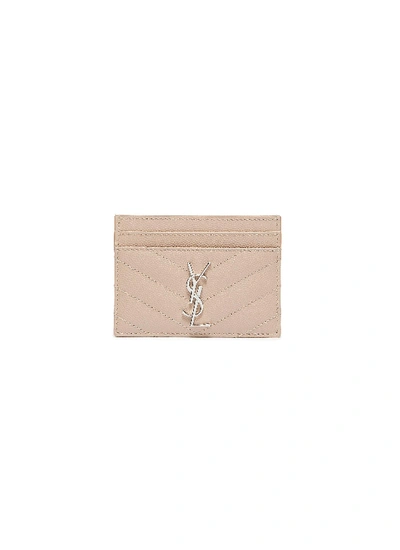 Shop Saint Laurent Monogram Quilted Grained Leather Cardholder In Pink