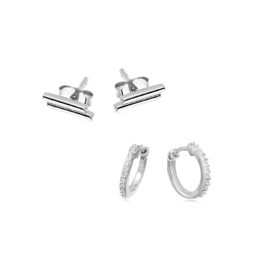 Shop Missoma Double Bar Stud & Huggie Earring Set In Silver