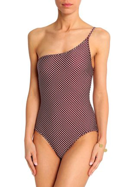 Shop Zimmermann One-shoulder Polka-dot Swimsuit In Merlot