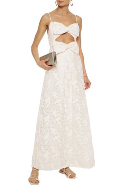 Shop Zimmermann Corsage Bow-embellished Cotton And Silk-blend Guipure Lace Maxi Dress In Ivory