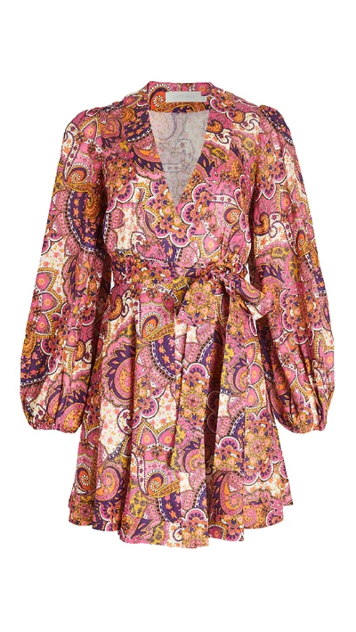 Shop Zimmermann Fiesta Wrap Short Dress In Pink Paisley