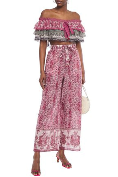 Shop Zimmermann Amari Cropped Off-the-shoulder Printed Cotton And Silk-blend Voile Top In Multicolor