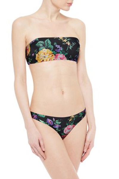 Shop Zimmermann Floral-print Bandeau Bikini In Black