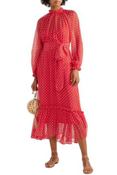 Shop Zimmermann Ninety-six Swing Belted Polka-dot Georgette Midi Dress In Red