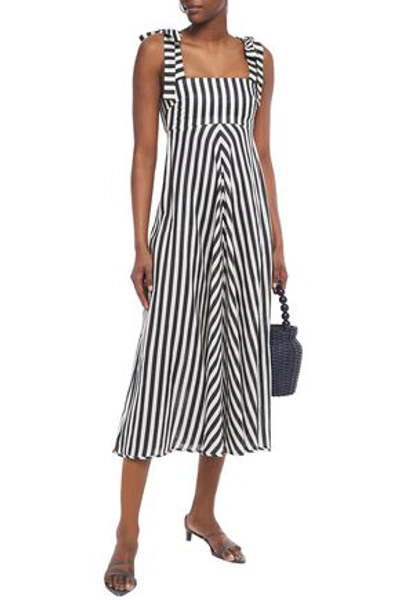 Shop Zimmermann Honour Tie-detailed Striped Linen Midi Dress In Navy