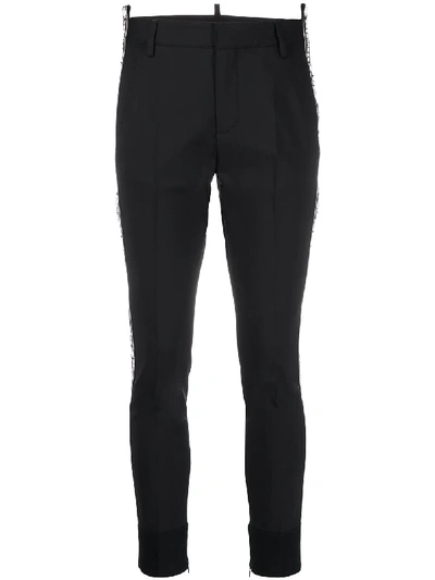 Dsquared2 Slim-fit Tapered Trousers With Branded Side Stripes In Black