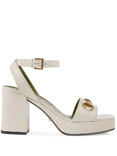 Shop Gucci Horsebit-detail Mid-heel Sandals In White
