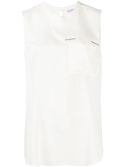 Shop Brunello Cucinelli Patch-pocket Sleeveless Blouse In White