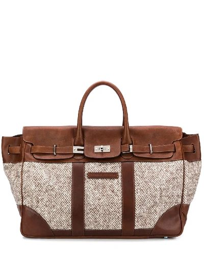 Shop Brunello Cucinelli Panelled Logo Patch Holdall In Grey