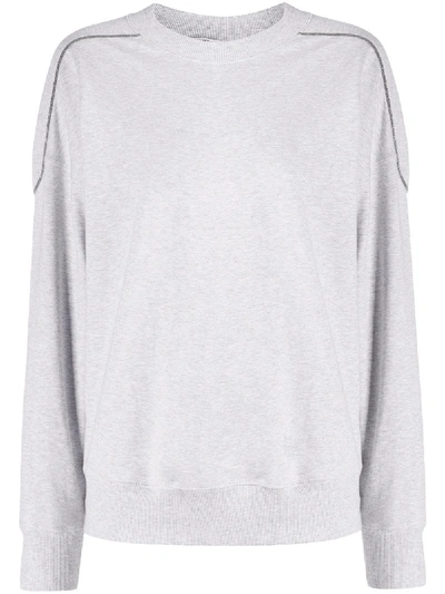 Shop Brunello Cucinelli Glittery Piping Sweatshirt In Grey