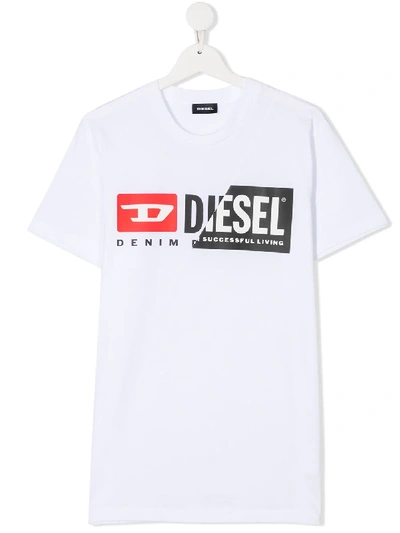Shop Diesel Teen Logo Print T-shirt In White