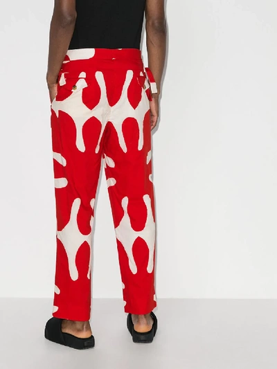 Shop Bode Cutout Appliqué Cotton Trousers In Red