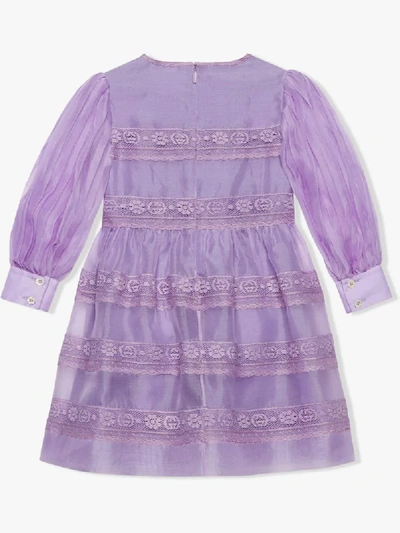 Shop Gucci Lace-inserts Long-sleeved Dress In Purple