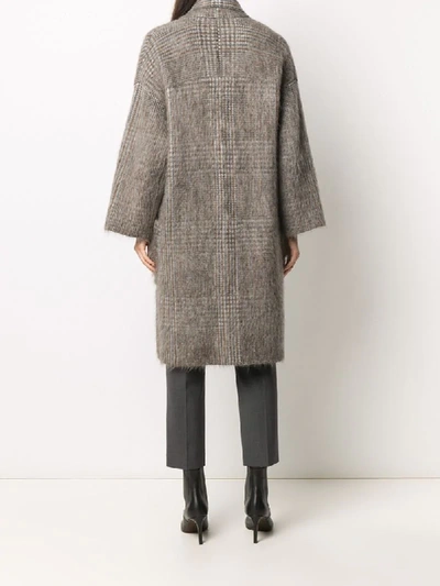 Shop Brunello Cucinelli Check Knitted Cardigan In Grey