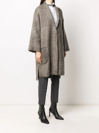 Shop Brunello Cucinelli Check Knitted Cardigan In Grey