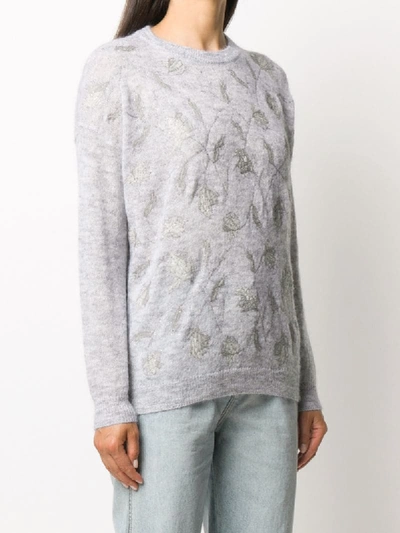 Shop Brunello Cucinelli Floral Embroidery Knitted Jumper In Grey