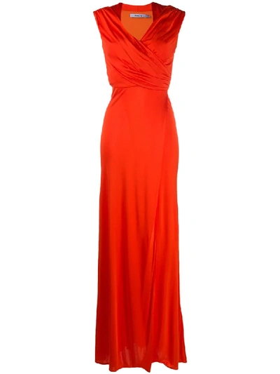 Shop Amen Ruched-front Evening Dress In Orange