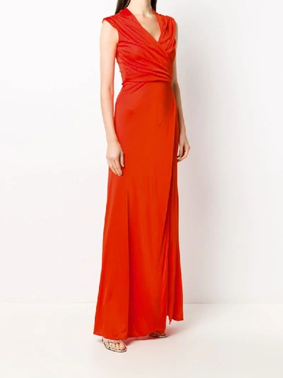 Shop Amen Ruched-front Evening Dress In Orange
