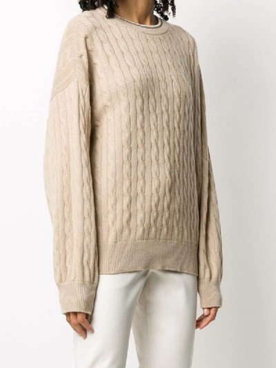 Shop Brunello Cucinelli Cable-knit Cashmere Jumper In Neutrals