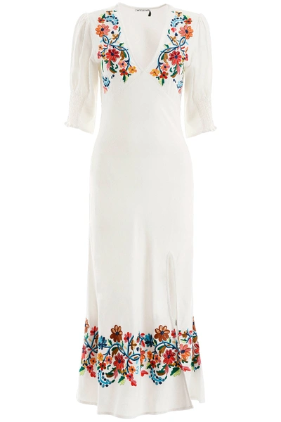 Shop Rixo London Carmen Long Dress In Multi Floral Embroidery (white)