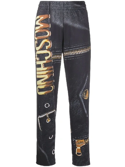 Shop Moschino Graphic Print Track Pants In Black