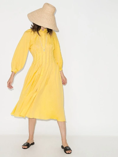 Shop Three Graces Valerie Button-up Cotton Dress In Yellow