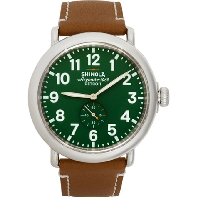 Shop Shinola Silver And Green The Runwell 47mm Watch