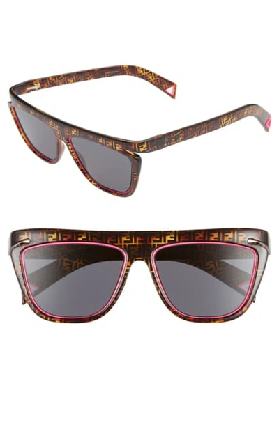 Shop Fendi 55mm Flat Top Sunglasses In Hava Pink/ Grey Blue