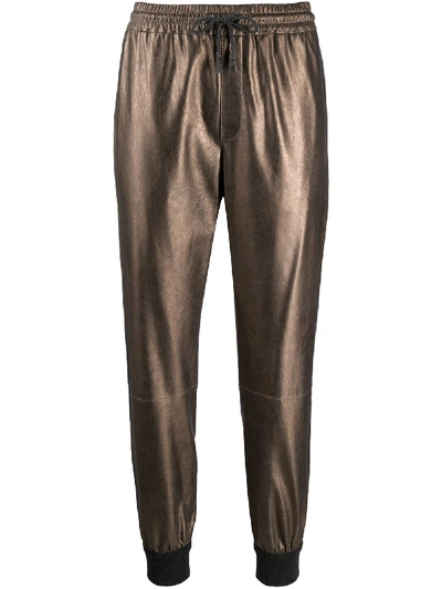 Shop Brunello Cucinelli Metallic Drawstring Track Pants In Gold