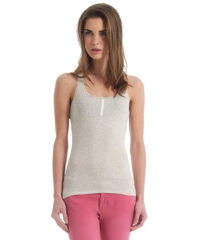 Shop Superdry Lace Button Top In Light Grey