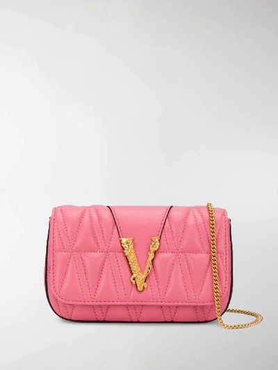 Shop Versace Virtus Quilted Crossbody Bag In Pink