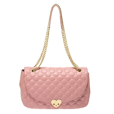 Pre-owned Moschino Pink Quilted Leather Heart Clasp Shoulder Bag