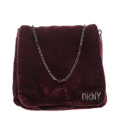 Pre-owned Dkny Burgundy Velvet Crossbody Bag
