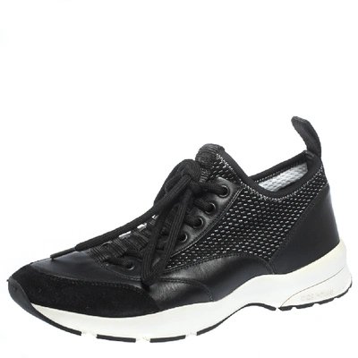 Pre-owned Dior Homme Black Leather And Stretch Knit Lace Up Sneakers Size 39