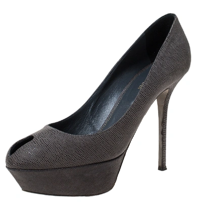 Pre-owned Sergio Rossi Grey Textured Suede Peep Toe Platform Pumps Size 39.5