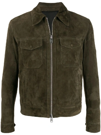 Shop Ami Alexandre Mattiussi Patch Pocket Suede Jacket In Green