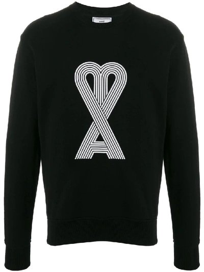 Shop Ami Alexandre Mattiussi Ami De Coeur Linear Print Sweater In Black