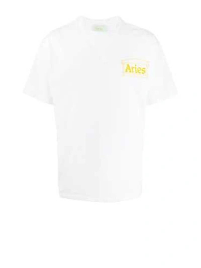 Shop Aries White T-shirt 'temple' Yellow Logo