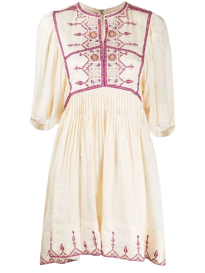 Shop Isabel Marant Étoile Thea Geometric Embroidered Silk Dress In Neutrals