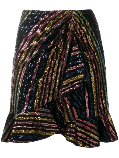 Shop Self-portrait Sequinned Asymmetric Skirt In Multicolor
