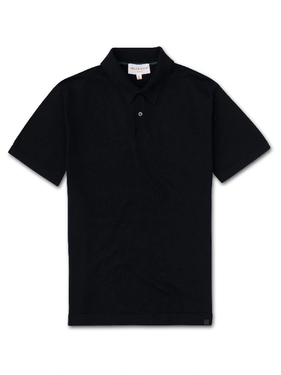 Shop Derek Rose Men's Polo Shirt Jacob Sea Island Cotton Navy