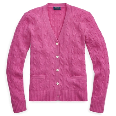 Shop Ralph Lauren Cable-knit Cashmere Cardigan In Bright Magenta
