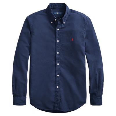 Shop Polo Ralph Lauren Garment-dyed Oxford Shirt In Navy