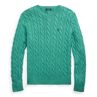 Shop Ralph Lauren Cable-knit Cotton Sweater In Potomac Green Heather