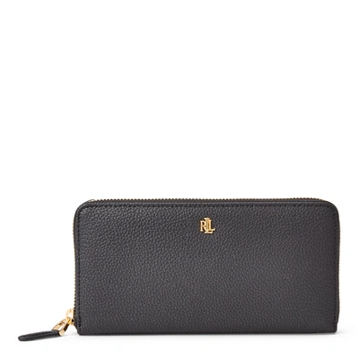 Shop Lauren Ralph Lauren Pebbled Leather Zip Wallet In Black