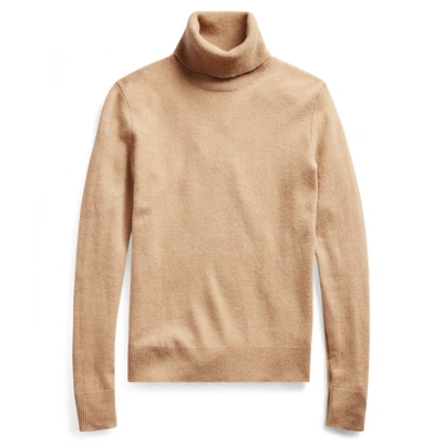 Shop Ralph Lauren Cashmere Turtleneck Sweater In Camel Melange