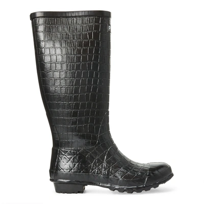 Shop Ralph Lauren Julie Crocodile Rain Boot In Black