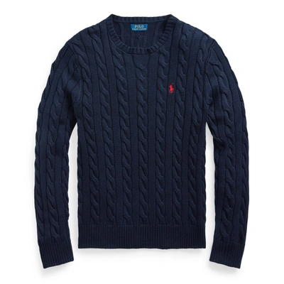 Ralph Lauren Man Navy Blue Brided Cotton Sweater With Red Pony In Hunter  Navy | ModeSens