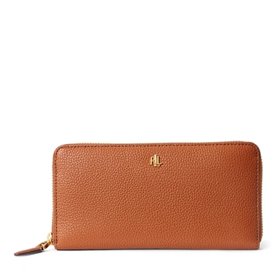 Shop Lauren Ralph Lauren Pebbled Leather Zip Wallet In Lauren Tan