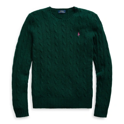 Shop Ralph Lauren Cable Wool Crewneck Sweater In Forest Green Heather